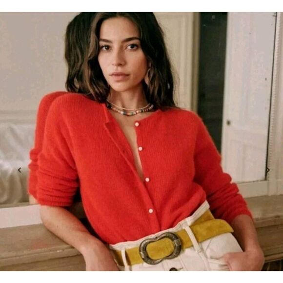 Sezane Gaspard Cardigan Jumper sweater  Red  Alpaca Mohair Size Medium - Picture 1 of 5
